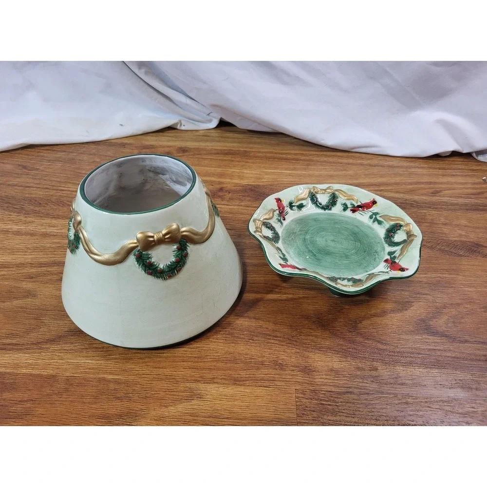 yankee candle wreath holiday cardinals candle holder & plate